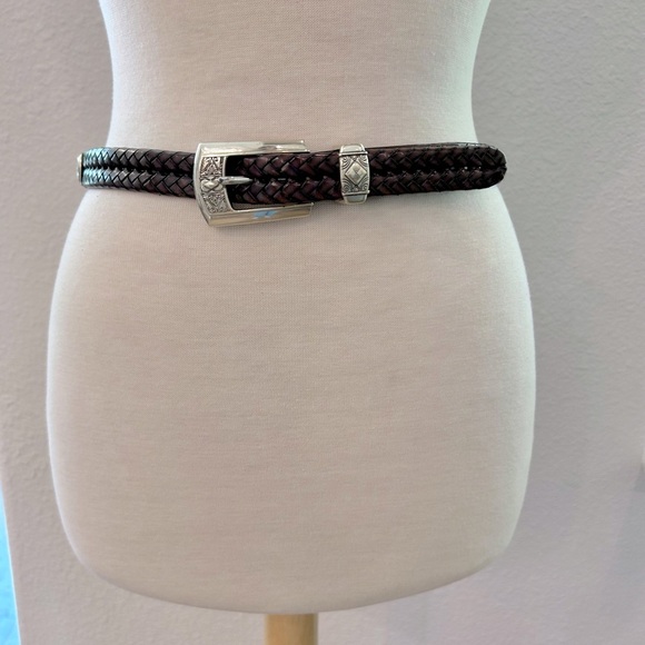 Brighton Braided Leather Belt with Silver tone Buckle and medallions M/L 32 - Picture 5 of 9